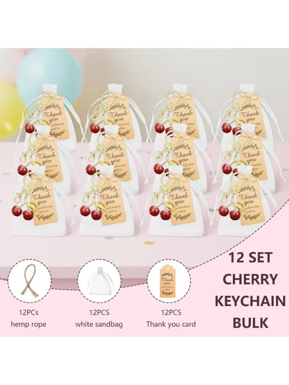 48PCS Cherry Keychains Bulk Charm Accessories for Women, Cute Purse Keyrings